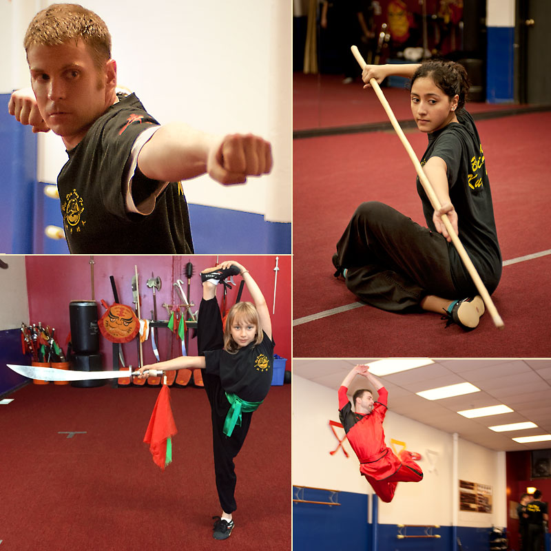 Collage of students practicing Kung Fu